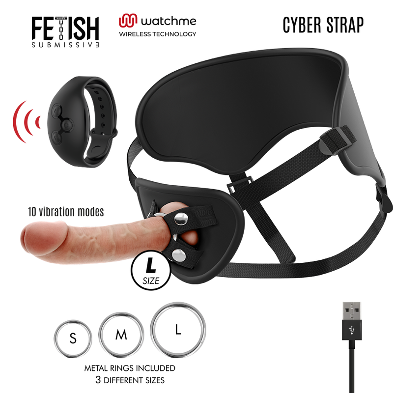 Fetish Submissive Cyber Strap Strapon Set mit WATCHME Uhr