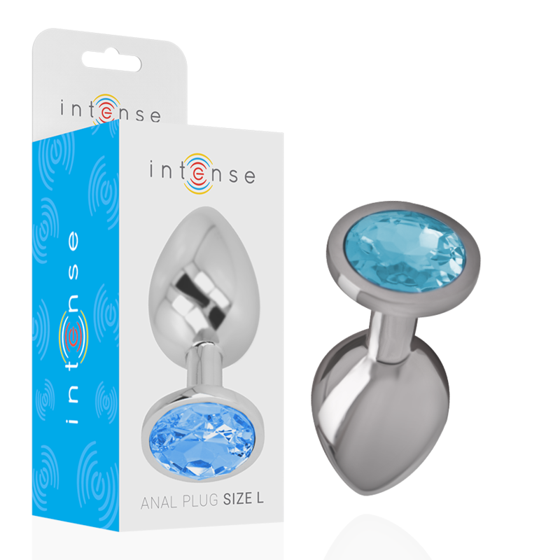 intense analplug aus aluminiummetall mit blauem kristall, grÖsse l
