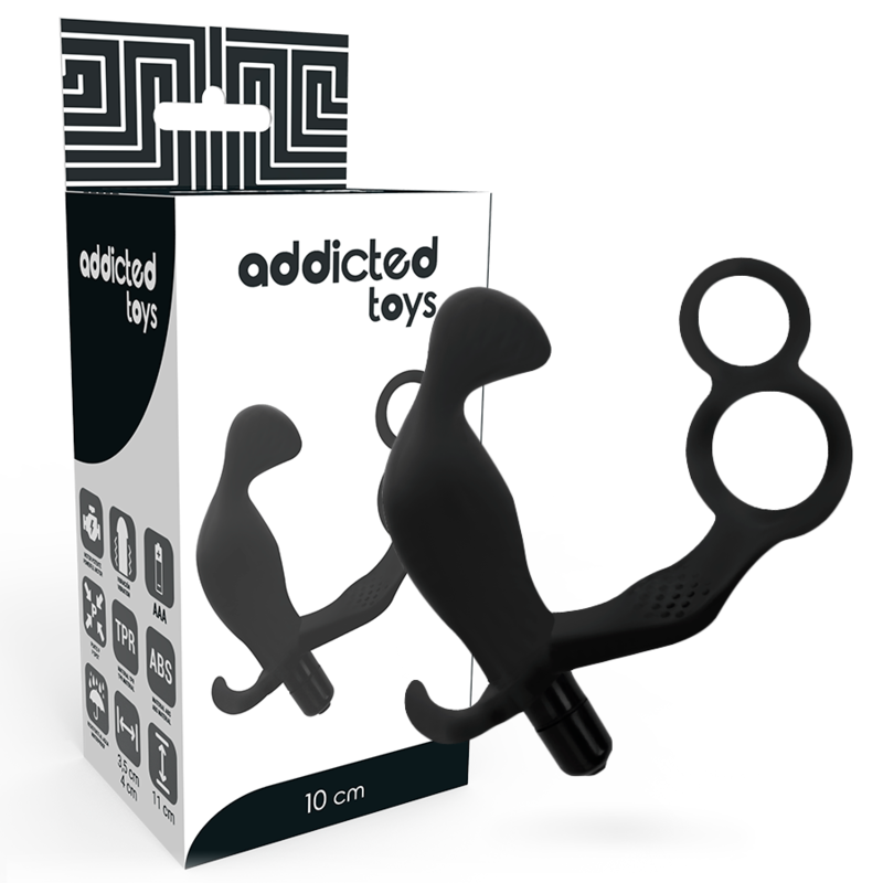 addicted toys analplug mit doppeltem penisring und hoden schwarz