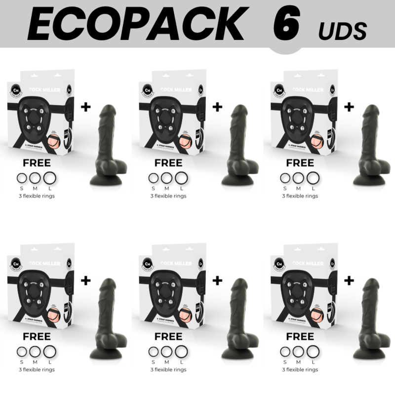ecopack 6 einheiten cock miller harness + dildo silikon dichte artikulierbarer schwarzer cocksil 13 cm