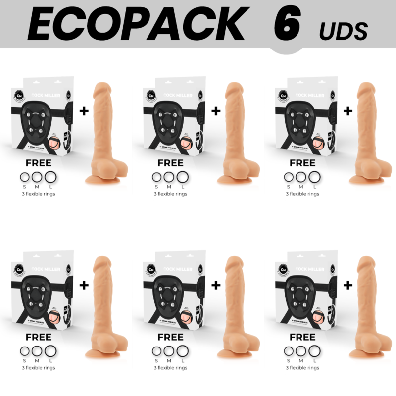 ecopack 6 einheiten cock miller harness + silikon dichte artikulierbares cocksil 19,5 cm