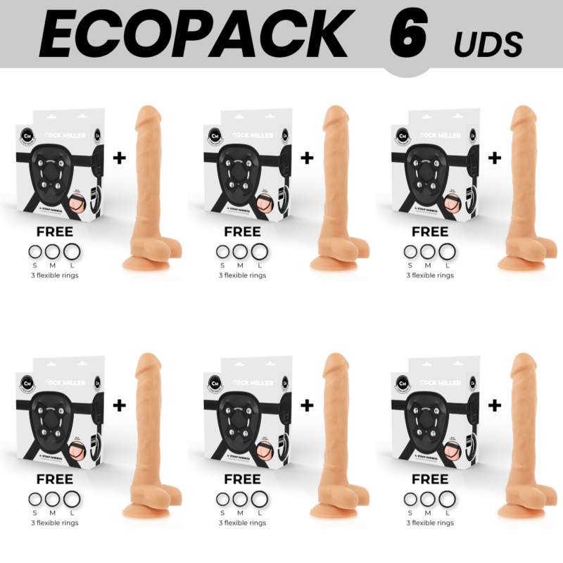 ecopack 6 einheiten cock miller harness + silikon dichte artikulierbares cocksil 24 cm