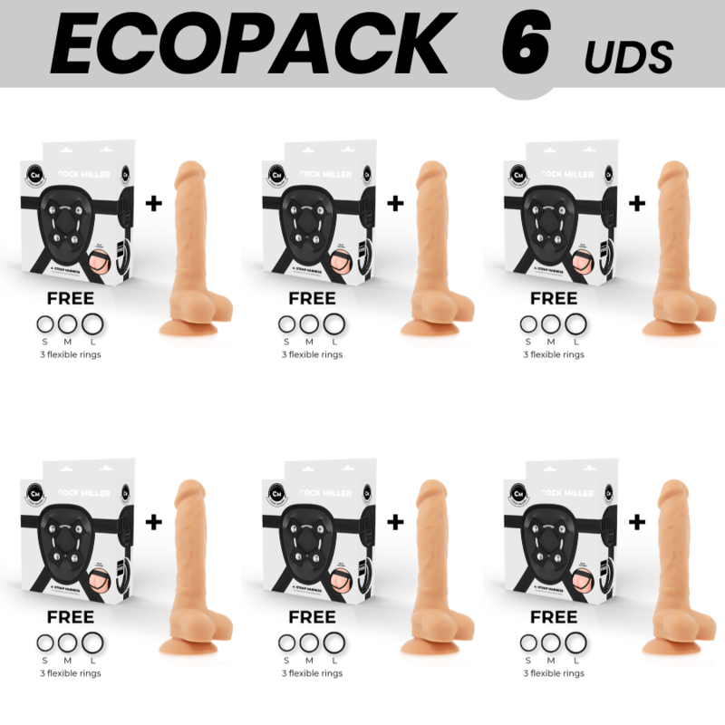 ecopack 6 einheiten cock miller harness + silikon dichte artikulierbares cocksil 18 cm