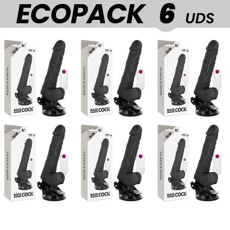 ecopack 6 einheiten basecock realistischer vibrator mit fernbedienung schwarz mit hoden 19.5 cm o 4 cm