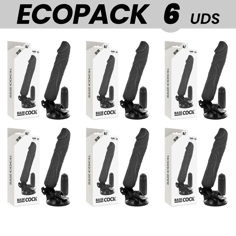 ecopack 6 einheiten basecock realistischer vibrator mit fernbedienung schwarz 20 cm o 4 cm