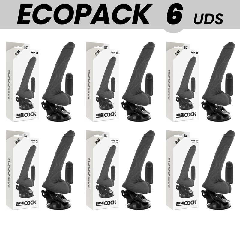ecopack 6 einheiten basecock realistischer vibrator mit fernbedienung schwarz mit hoden 20 cm o 4 cm