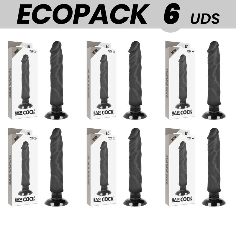 ecopack 6 einheiten basecock realistischer vibrator 2 1 schwarz 20 cm o 4 cm