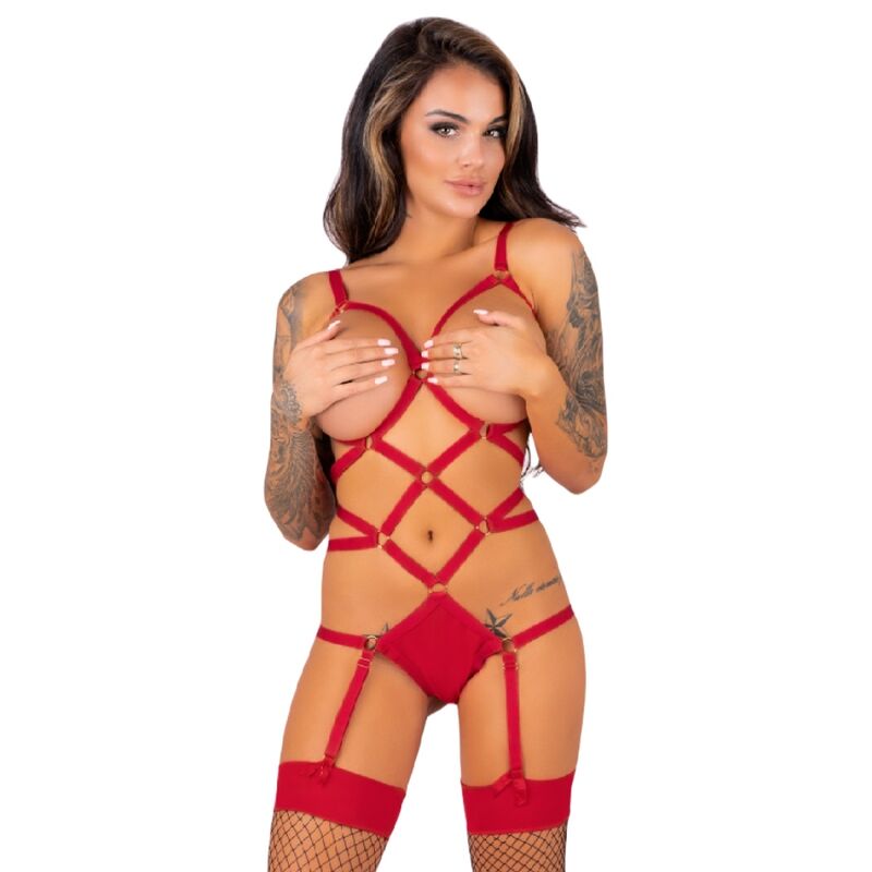 livco corsetti fashion thiara lc 20213 set body + strÜmpfe rot s/m