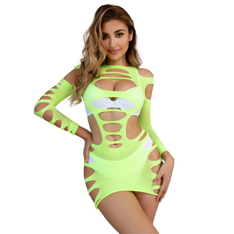subblime 952280 grÜn langrmeliger elastischer netz kleid eine grÖsse