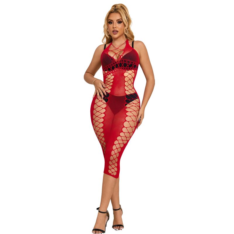 subblime 952327 langes rotes netz kleid eine grÖsse