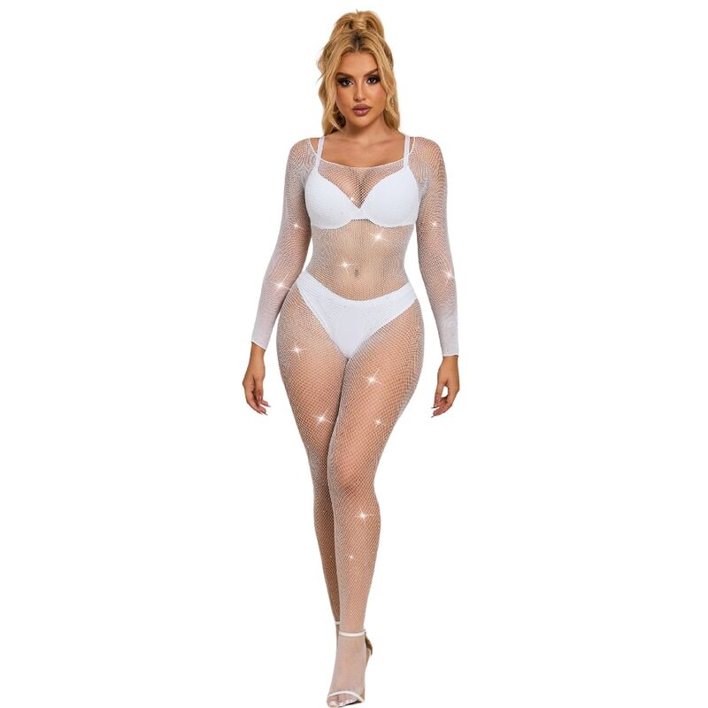 subblime 952396 netz bodystocking mit diamanten langarm weiss eine grÖsse