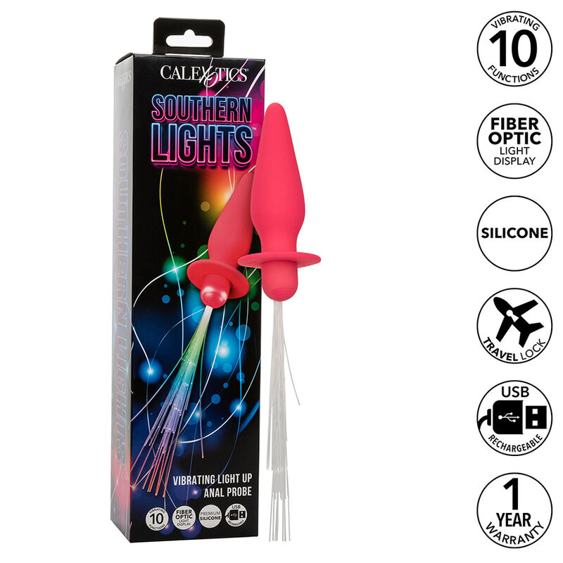 calexotics southern lights light up leuchtende analstecker 10 vibrationen silikon rosa