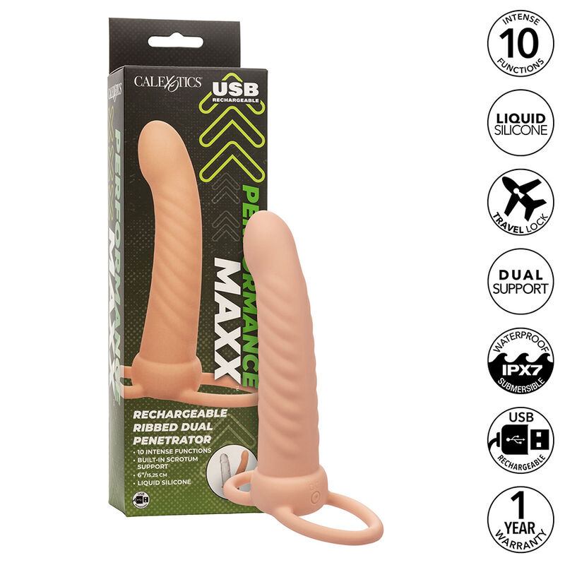 calexotics maxx ribbed dual penetrator 10 vibrationen fleisch