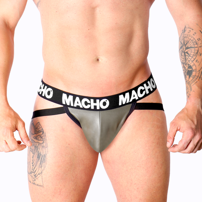 MACHO MX27GR Jockstrap aus Kunstleder in Grau und Beige · Größe: XL