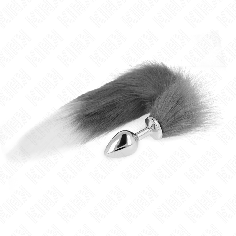 kink anal plug grÖsse m 8 x 3,5 cm mit kunststoffschwanz 40 cm grau und weiss
