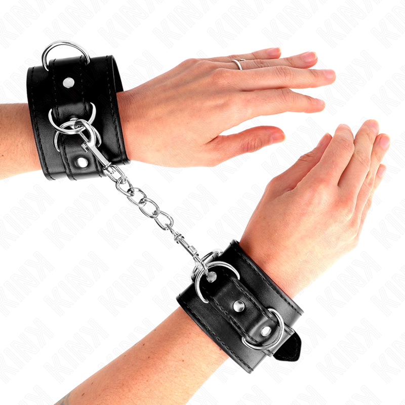 KINK verstellbare schwarze Handfesseln mit D Ringen