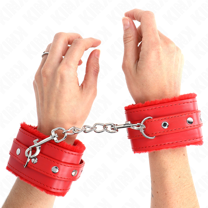 kink premium pelzgefÜtterte handgelenkfesseln rot mit rotem gÜrtel verstellbar 17 29 cm x 6 cm