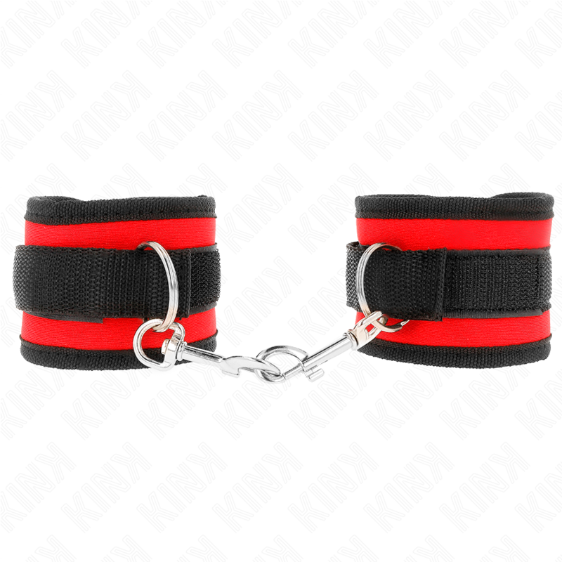 kink nylon bind handhandfesseln mit klettverschluss rot schwarz modell 2 verstellbar 18 35 cm x 6 cm