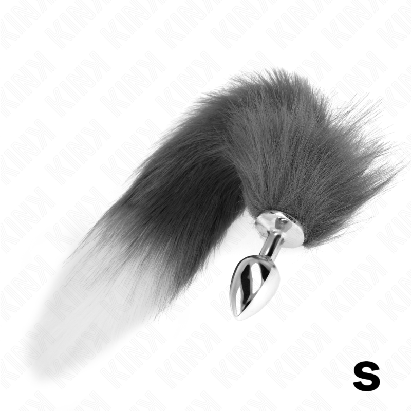 kink anal plug grÖsse s 7 x 3 cm mit kunststoffschwanz 40 cm grau und weiss