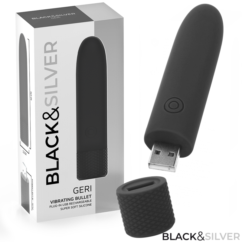 black silver geri usb wiederaufladbarer vibrierender bullet 8 vibrationen schwarz 10 x 2,2 cm