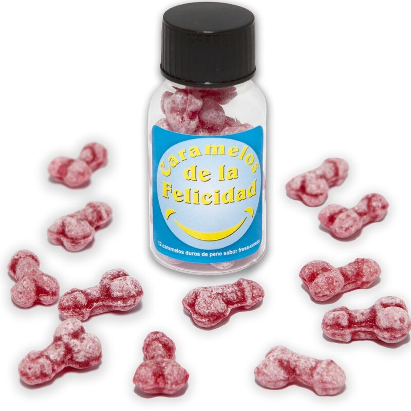 diablo picante ? glas mit 12 erdbeer /kirsch bonbons in penisform