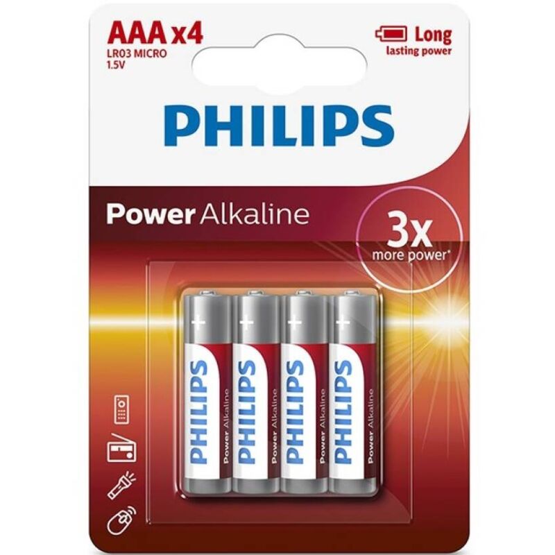 philips power alkaline batterie aaa lr03, blister*4