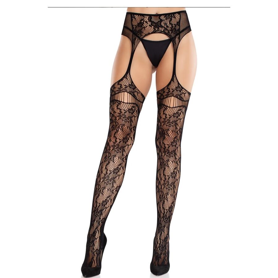 leg avenue spitzenstrÜmpfe mit strumpfbÄndern schwarz