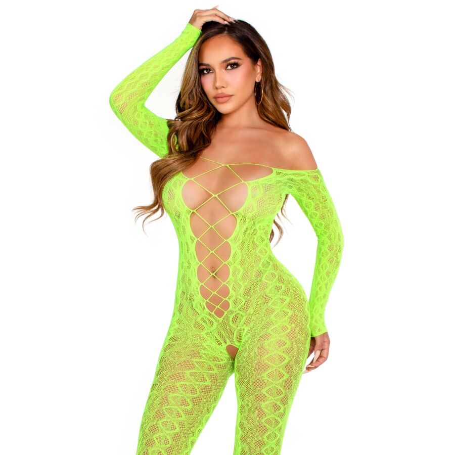 leg avenue bodystocking mit ohne schritt exotic snake lace neongrÜn