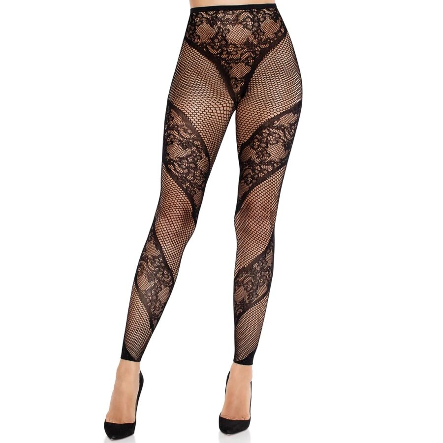 leg avenue strumpfhose ohne fuss aus spitze und transparenz schwarz