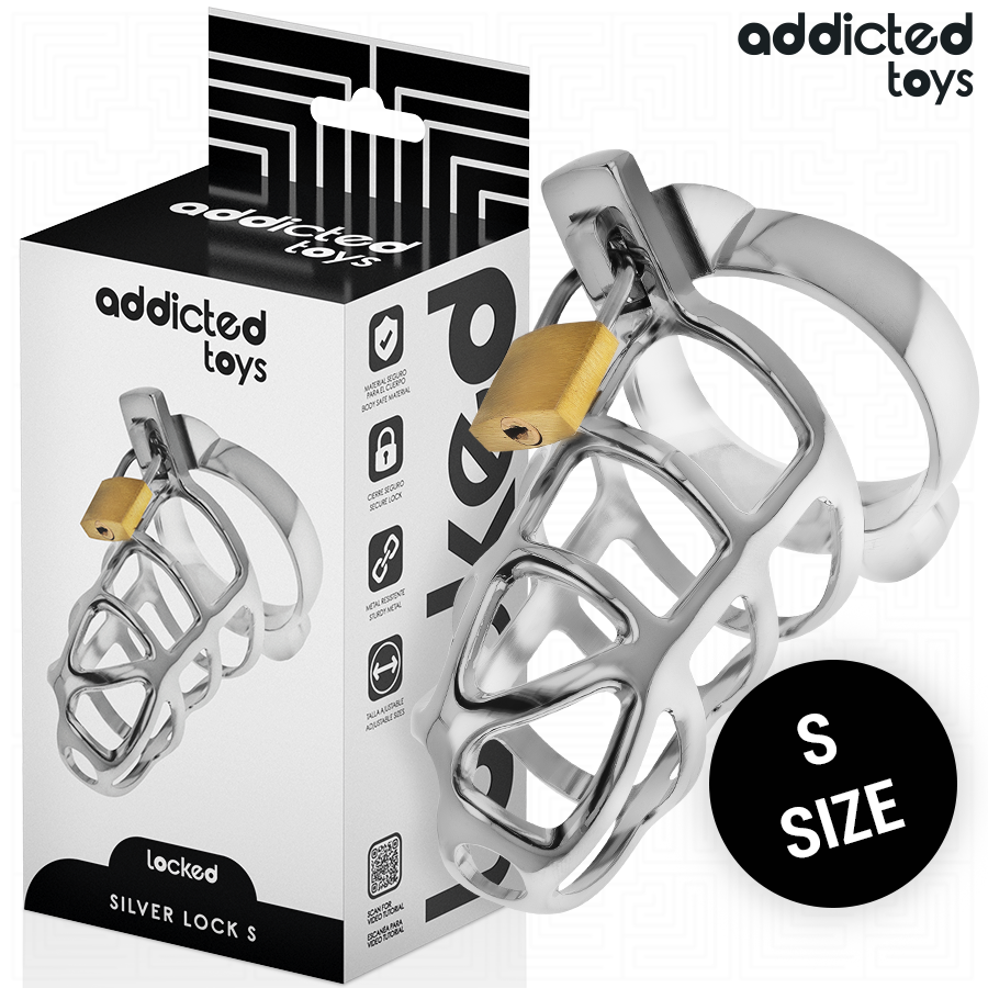 ADDICTED TOYS LOCKED Silver Lock Peniskäfig aus Metall, Größe S