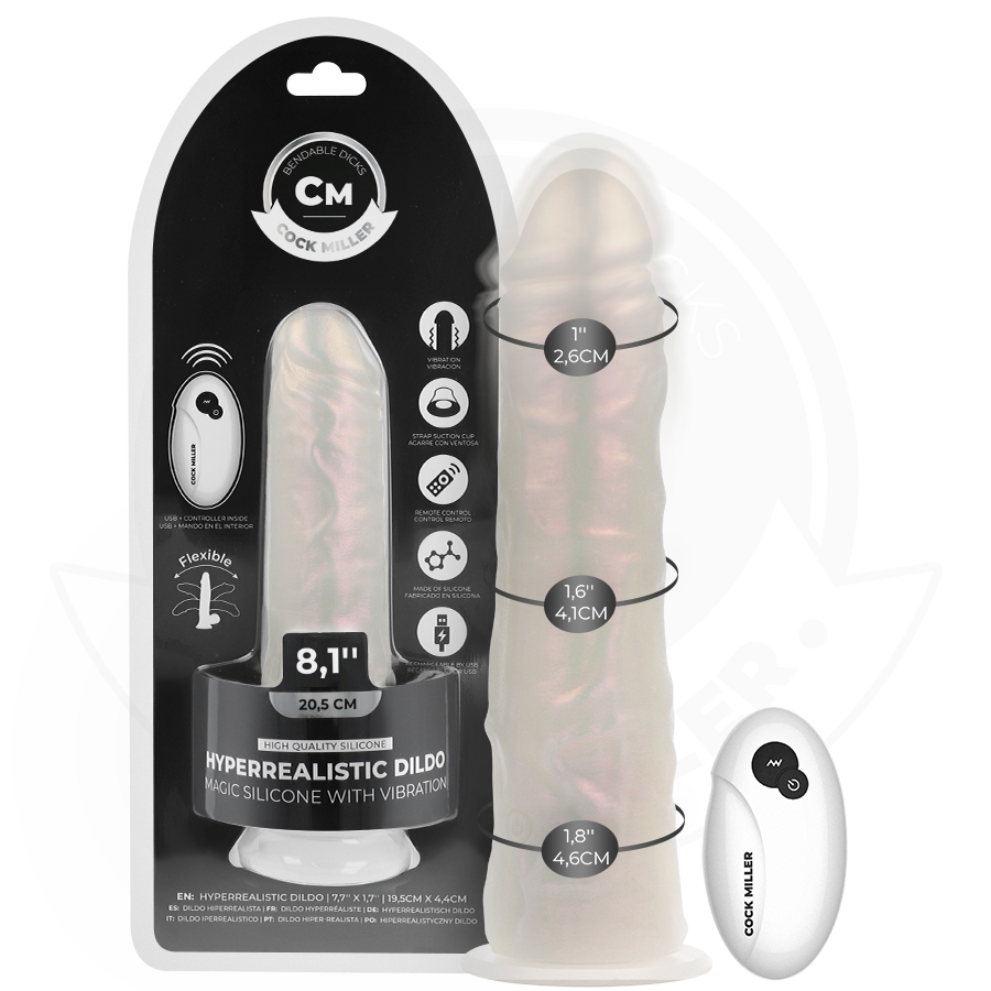 cock miller dildo mit saugnÄpfen, lichtern und vibration mit fernbedienung weiss 20,5 cm