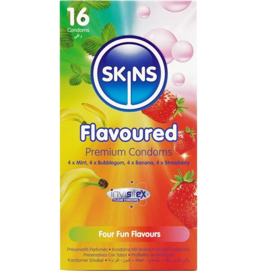 skins premium kondome mit verschiedenen geschmacksrichtungen, 16er pack
