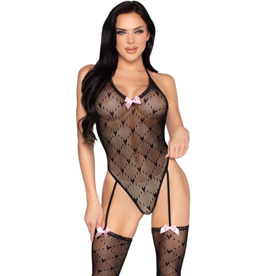leg avenue 89360 bodysuit mit offenem rÜcken und strumpfgÜrtel schwarz eine grÖsse
