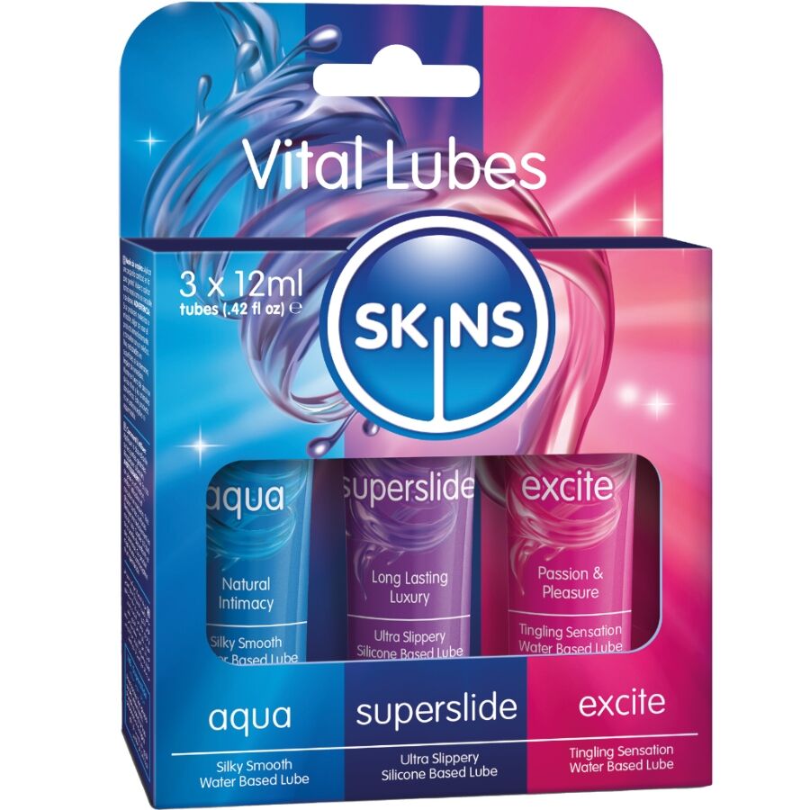skins vital lubes kit aqua, superslide excite gleitmittel 3 x 12 ml