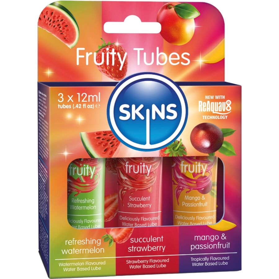 skins fruchtiges gleitmittel set wassermelone, erdbeere mango gleitmittel 3 x 12 ml