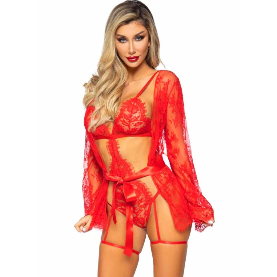 leg avenue 86123 teddy und strumpfband bademantel set, rot, grÖsse s