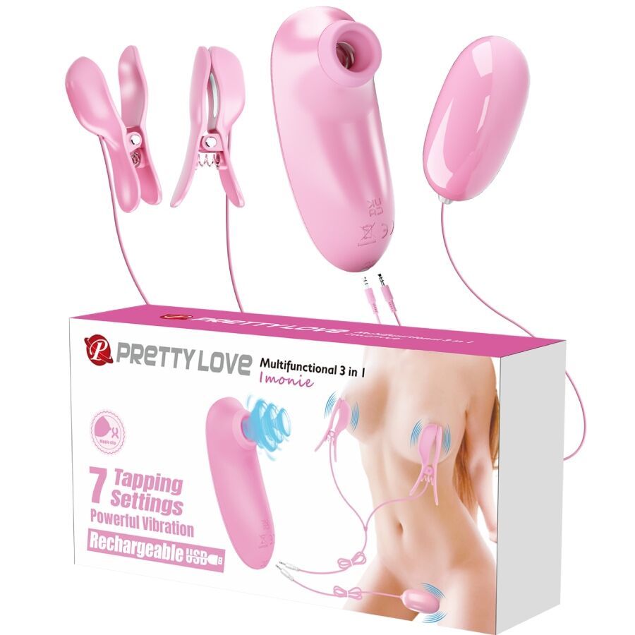pretty love imonie 3 in 1 multifunktionales set mit saugnapf, brustwarzen und klitoris