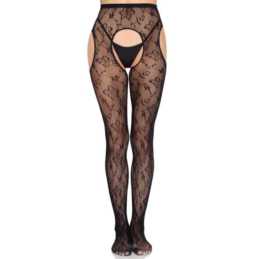leg avenue 1967 bloom netz strumpfhose mit strumpfhaltern, schwarz einheitsgrÖsse