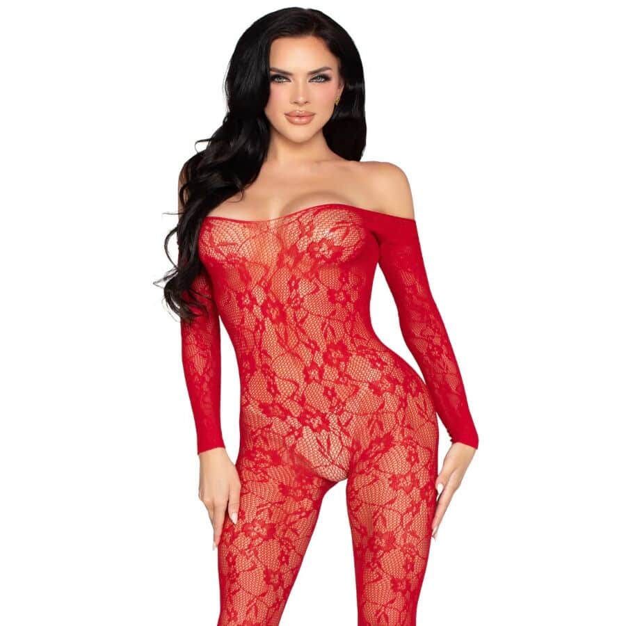 leg avenue 89366 spitzen dessous bodystocking, rot einheitsgrÖsse