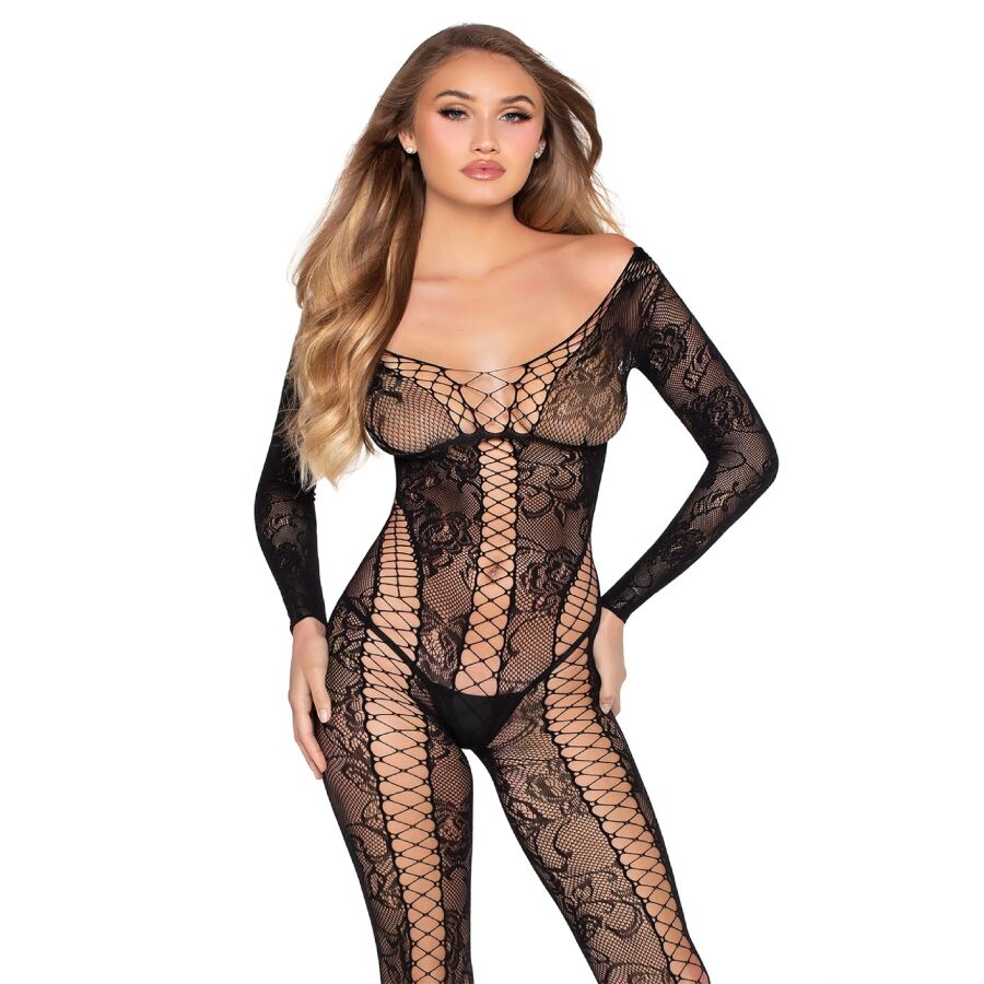 leg avenue 89369 netz und spitzen jumpsuit, schwarz einheitsgrÖsse