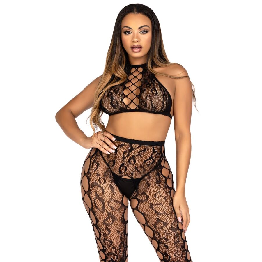 leg avenue 89372 crop top und schrittlose strumpfhose, schwarz einheitsgrÖsse