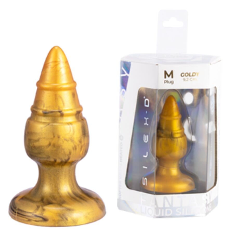 silexd goldy anal plug fantasy flÜssiges silikon thermoreaktives goldenes 9,2 cm
