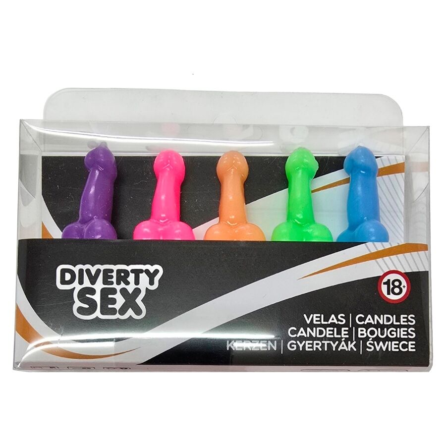 bunte peniskerzen 5er set für party deko und junggesellenabschied diverty sex