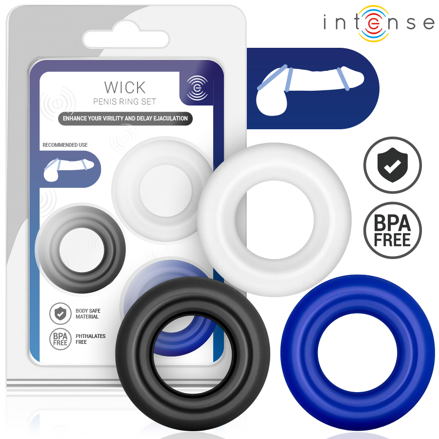 intense wick set mit 3 penisringen in verschiedenen farben
