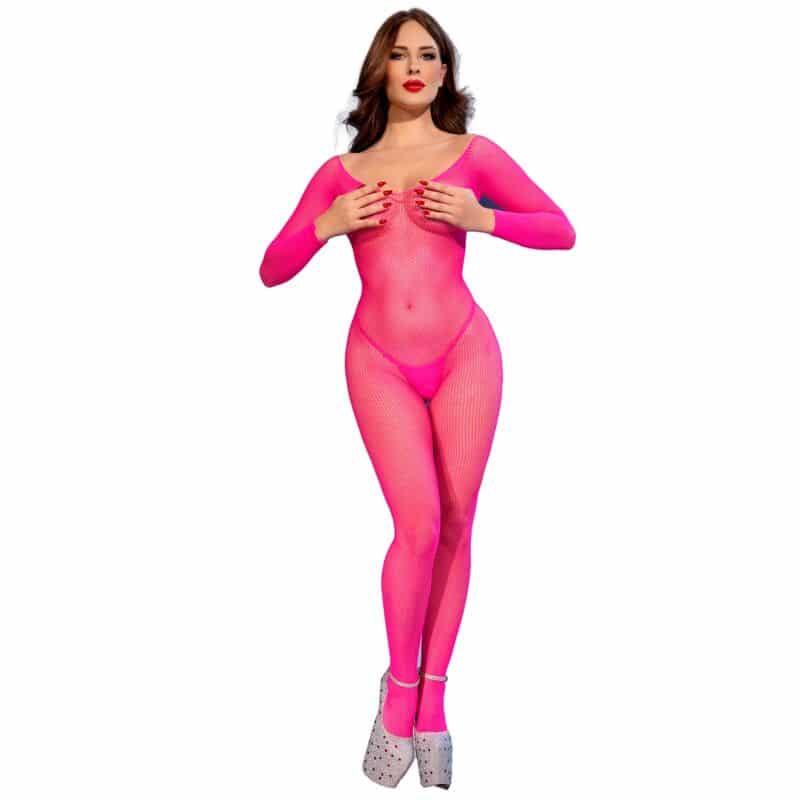 chilirose cr 4894 neon pink mesh bodystocking s/m