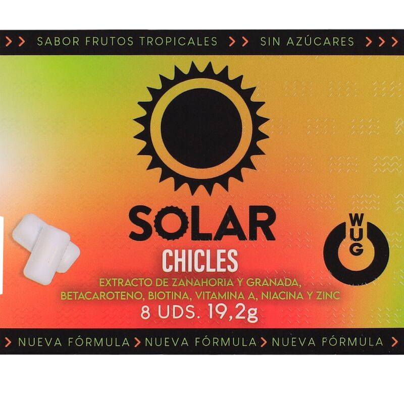 wug solar funktionelles vitamin und zink kaugummi mit tropischem fruchtgeschmack, 8 stück pro blisterpackung