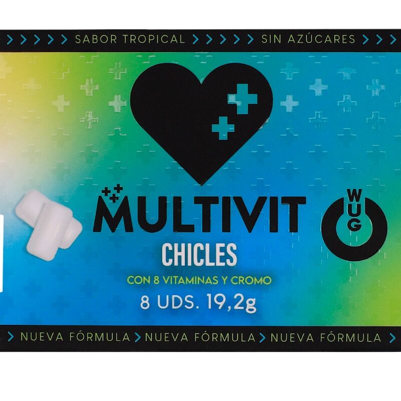 wug multivit funktionelles multivitamin kaugummi mit tropischem geschmack, 8 stück pro blisterpackung