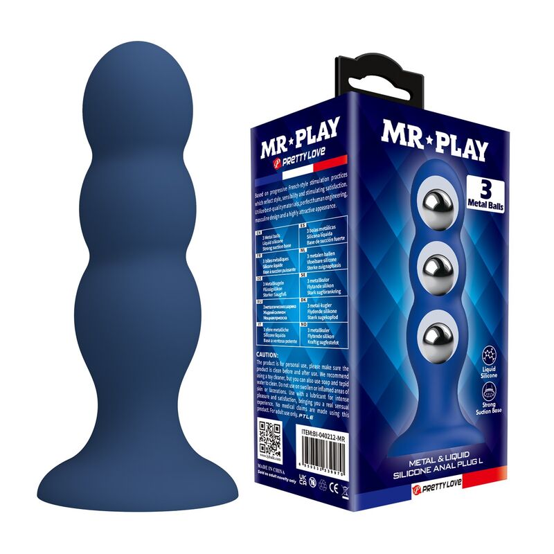 MR PLAY Analplug mit Edelstahlkugeln und Saugnapf, blau