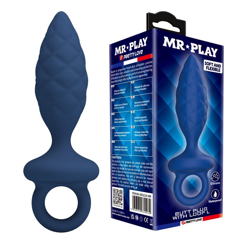 MR PLAY Analplug mit Struktur und Ring, Blau, Größe L