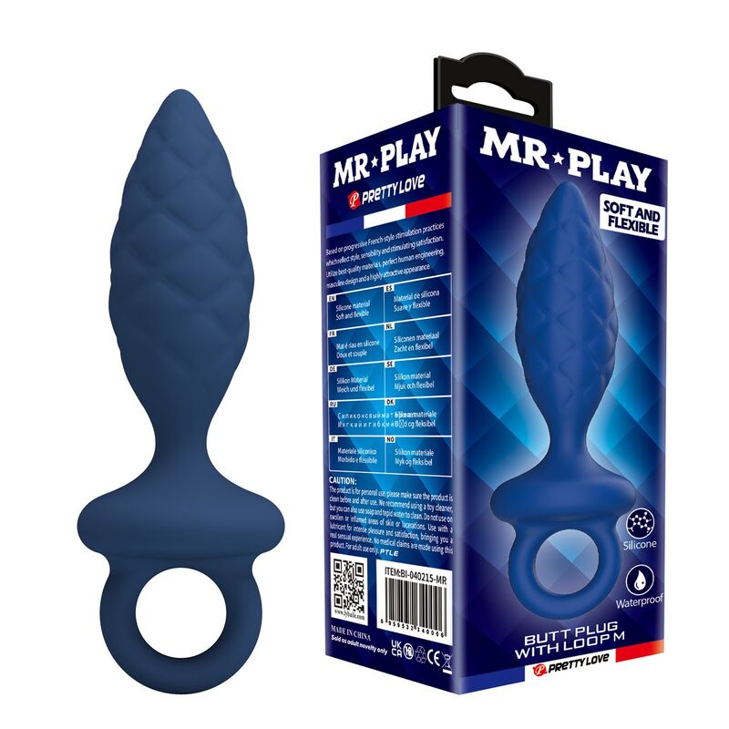 MR PLAY Analplug mit Struktur und Ring, Blau, Größe M